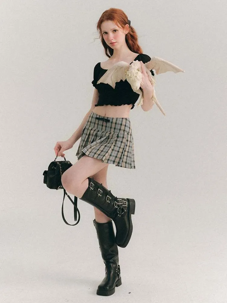 A-Line Stitch Pleated Mini Skirt【s0000007385】