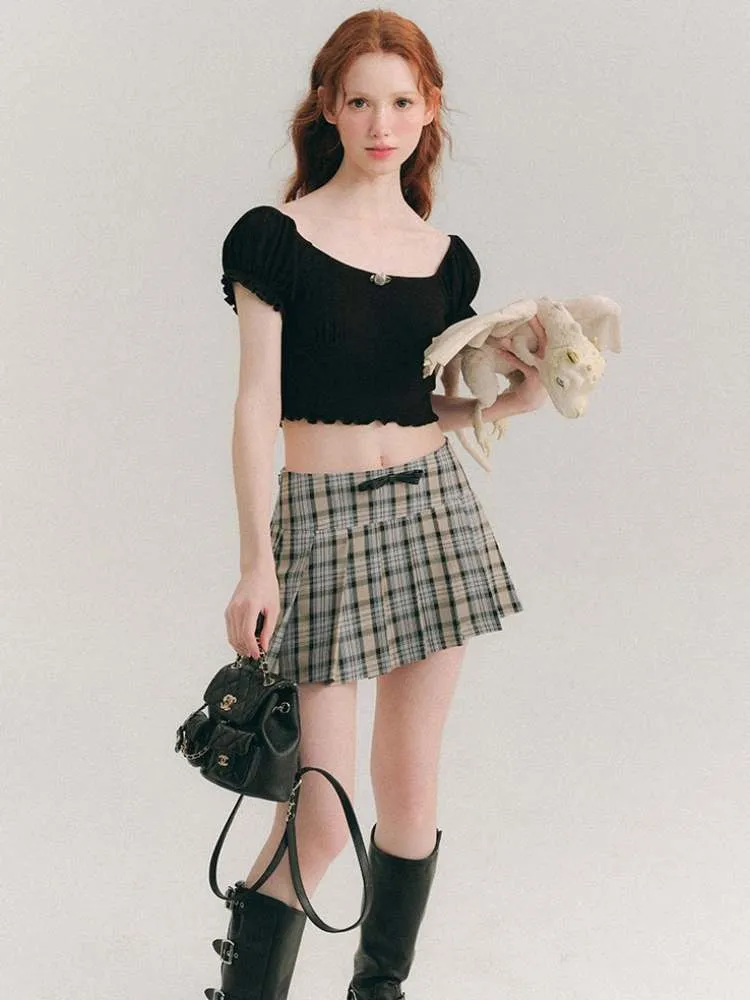 A-Line Stitch Pleated Mini Skirt【s0000007385】