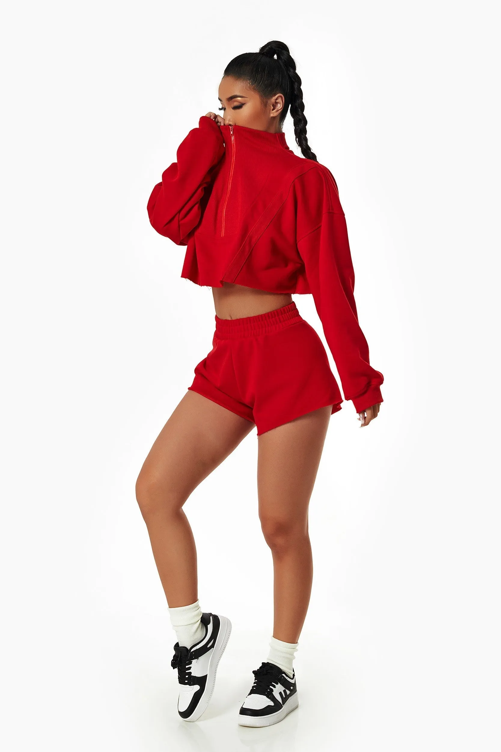 Activewear Set with Cropped Sweatshirt & Mini Short