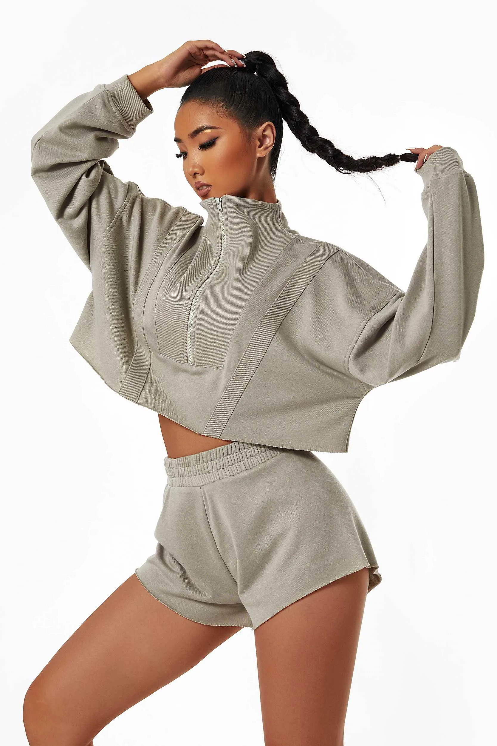 Activewear Set with Cropped Sweatshirt & Mini Short