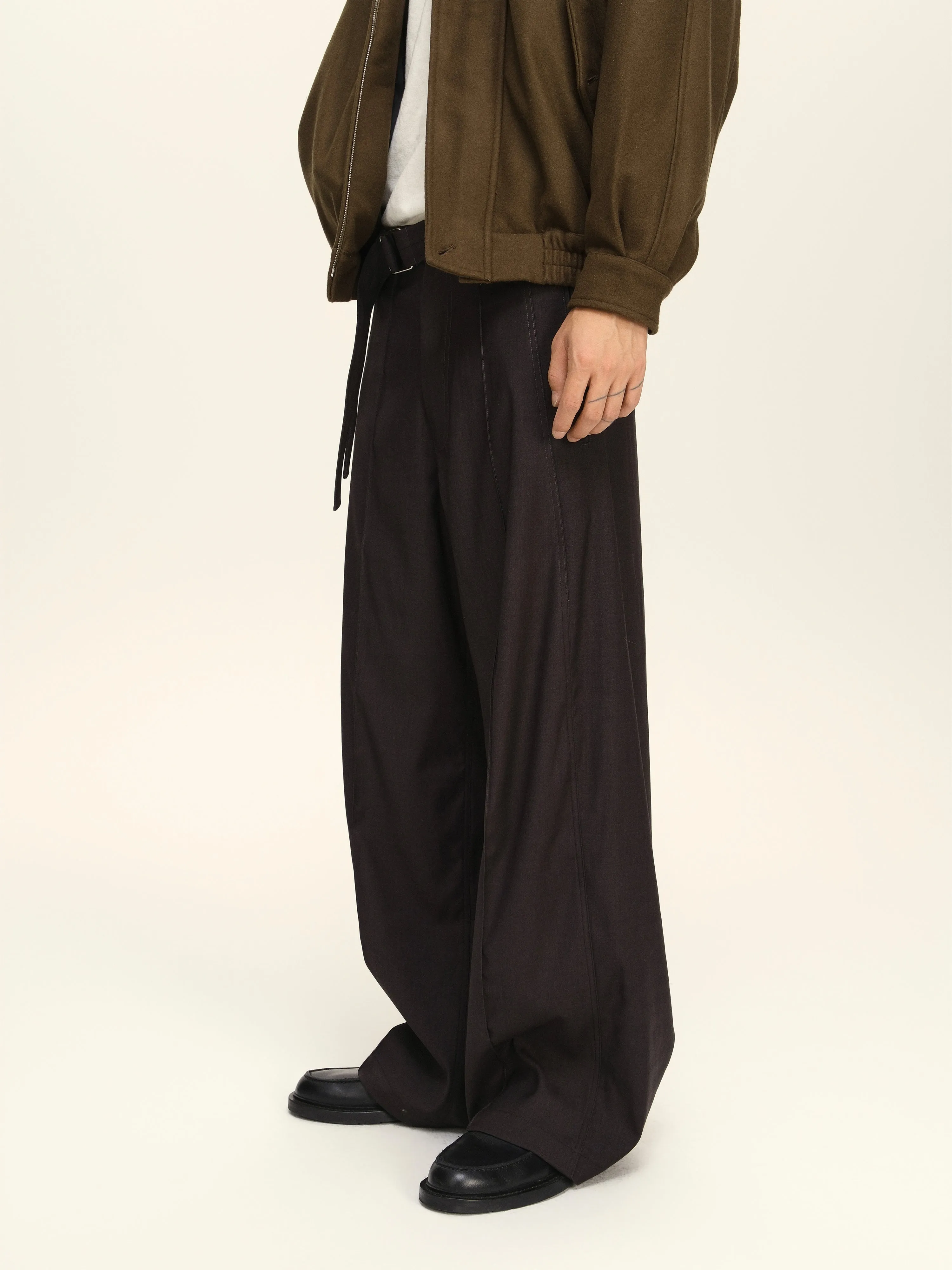 Adjustable waistband loose wide leg pants