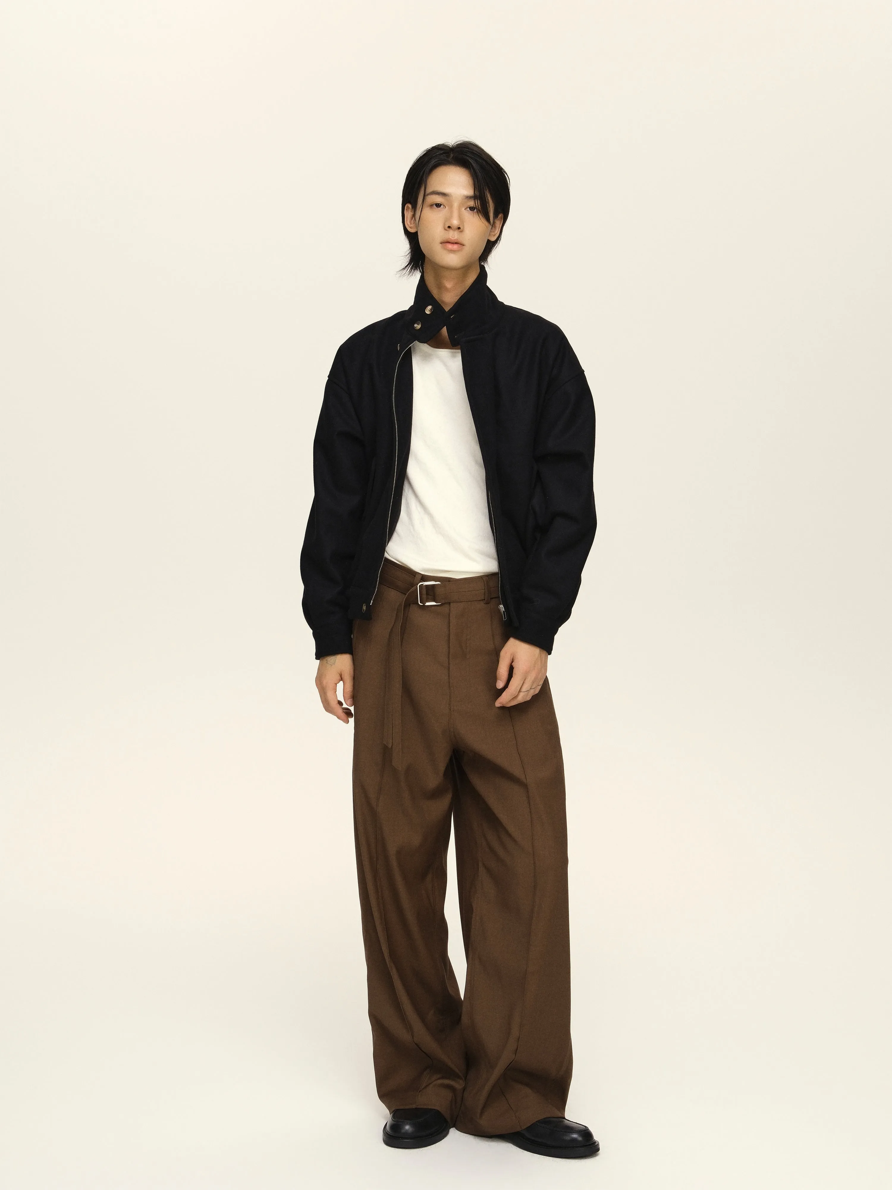 Adjustable waistband loose wide leg pants