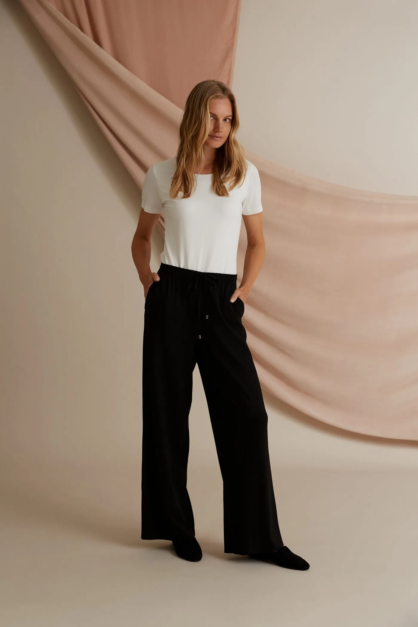 Annabella Wide Jersey Pants Black