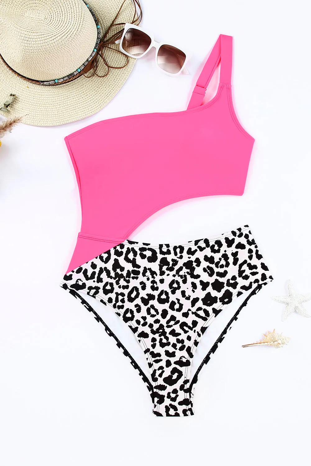 *APP EXCLUSIVE* Leopard Cutout One-Shoulder One-Piece Swimsuit