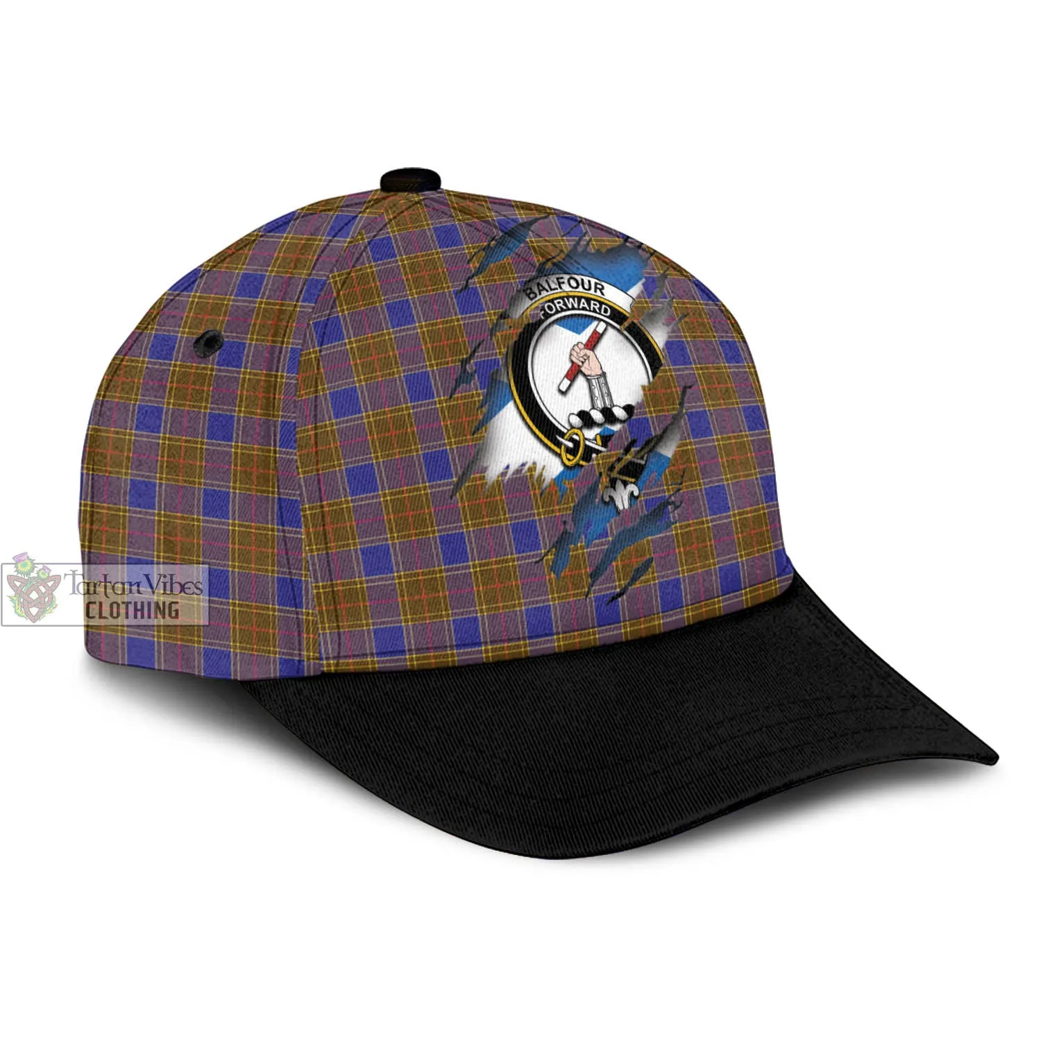 Balfour Tartan Classic Cap with Family Crest In Me Style