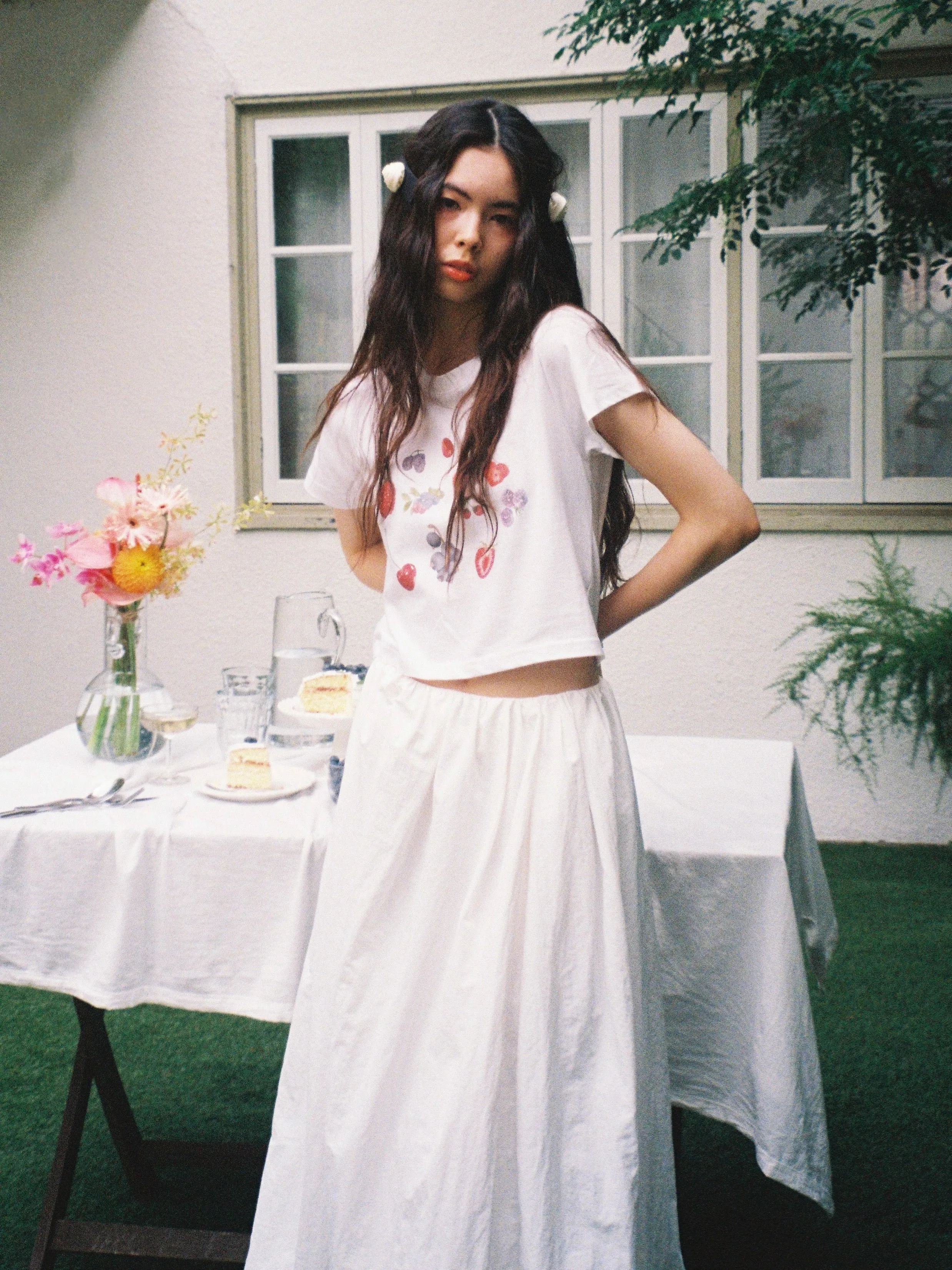 Balloon Long White Skirt