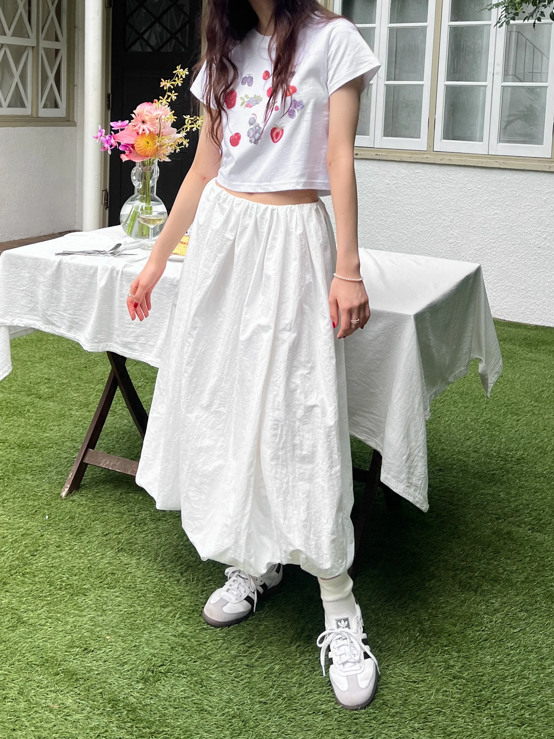 Balloon Long White Skirt