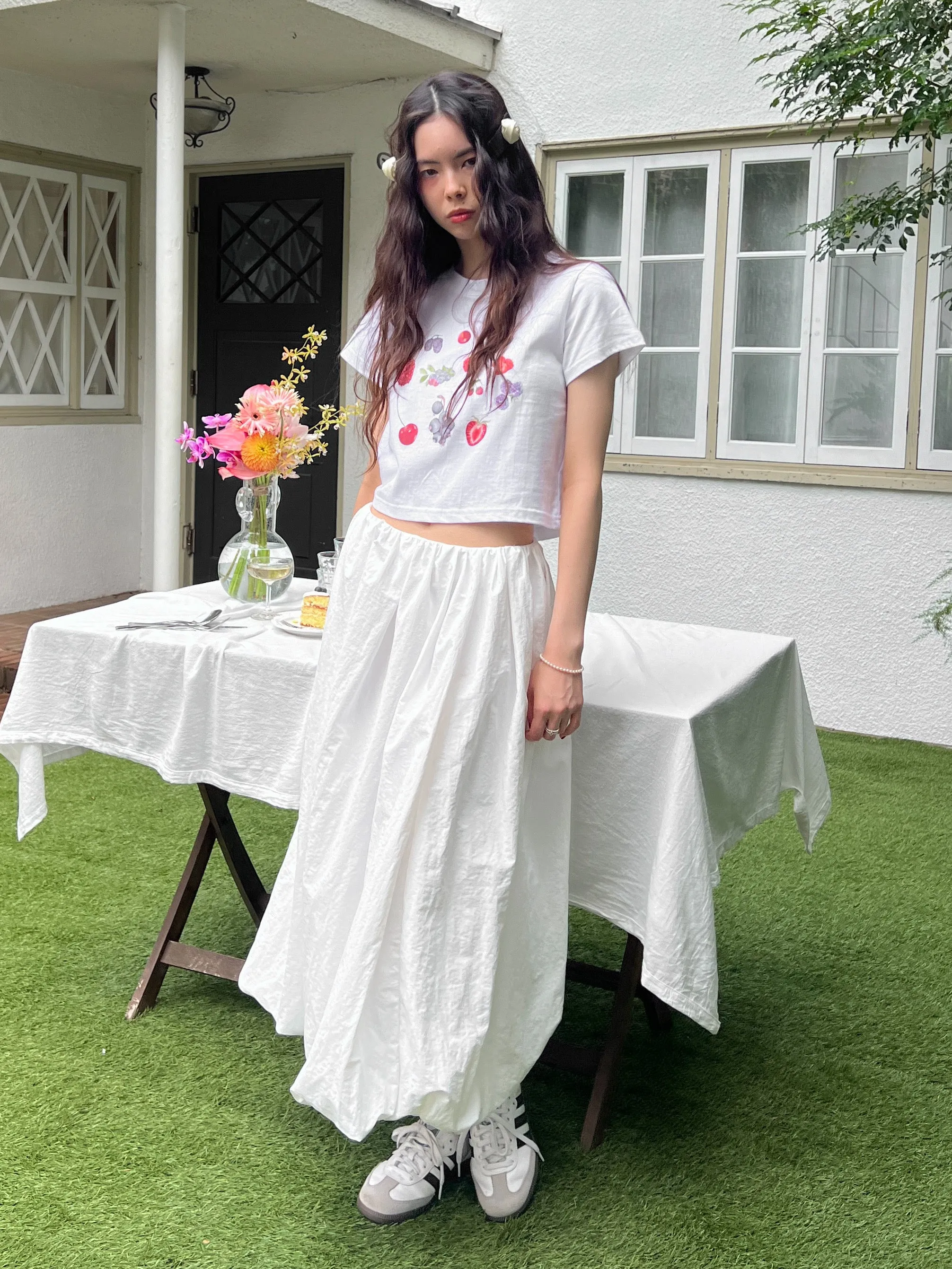 Balloon Long White Skirt