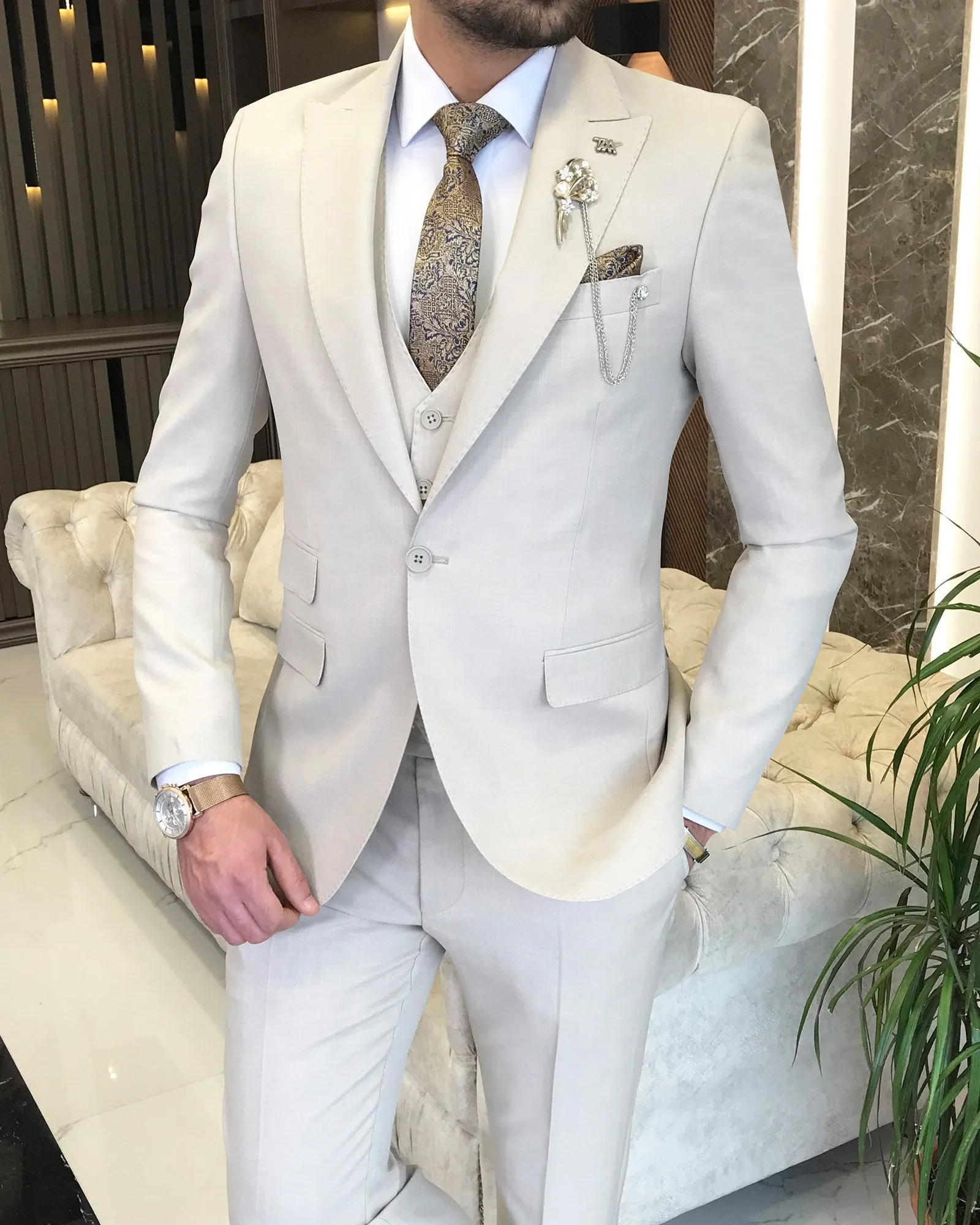 Bojoni Amato Slim Fit Beige Suit