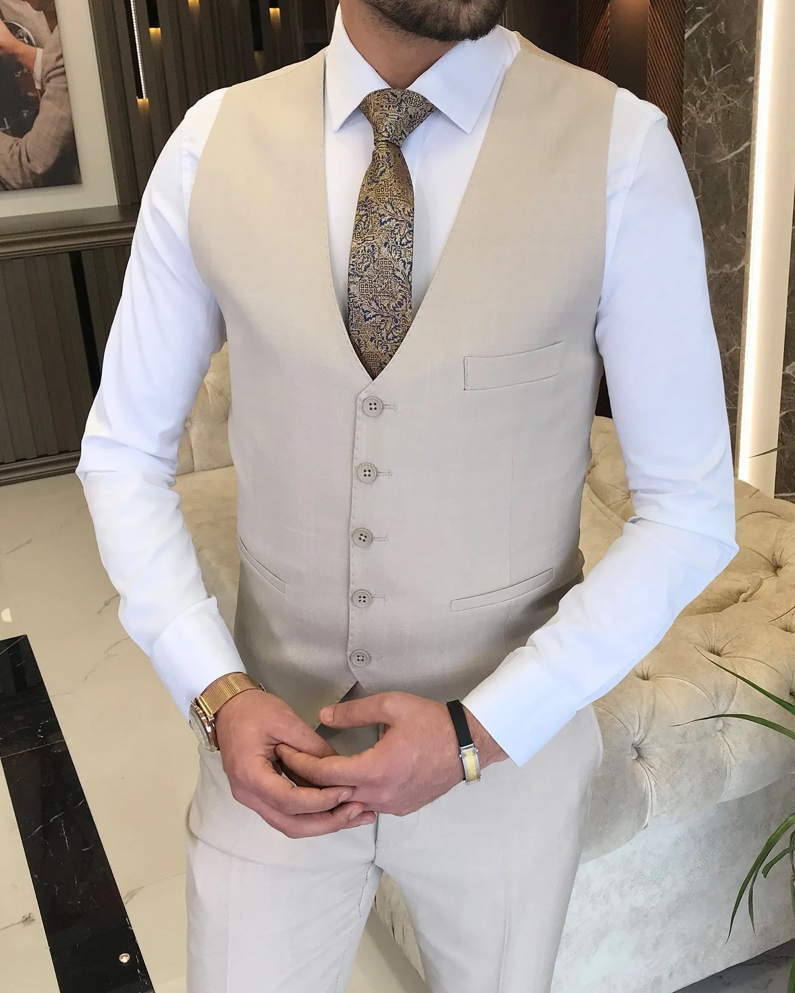 Bojoni Amato Slim Fit Beige Suit