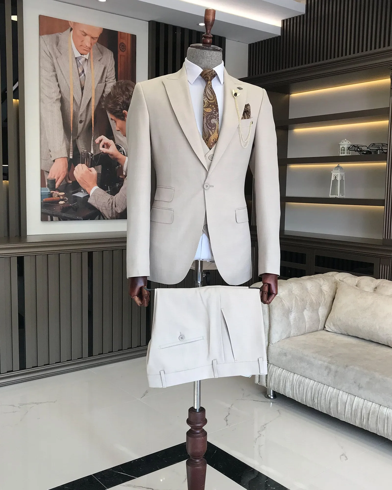 Bojoni Amato Slim Fit Beige Suit