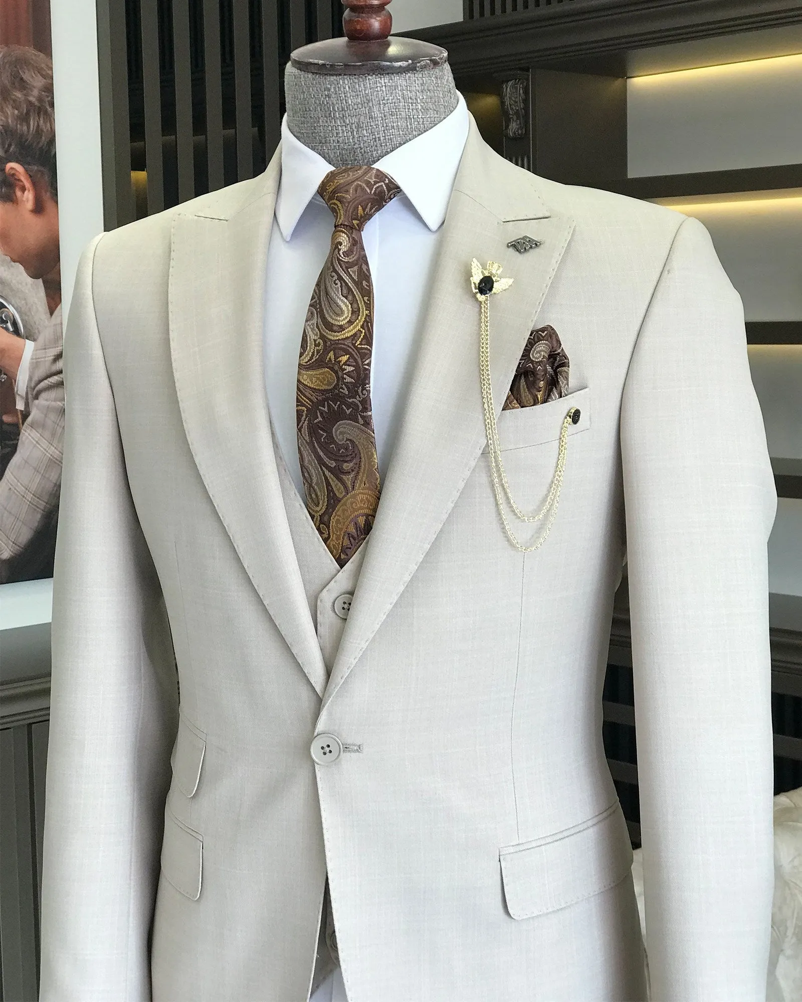 Bojoni Amato Slim Fit Beige Suit