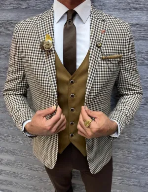 Bojoni Shagori Slim Fit Plaid Brown  Suit