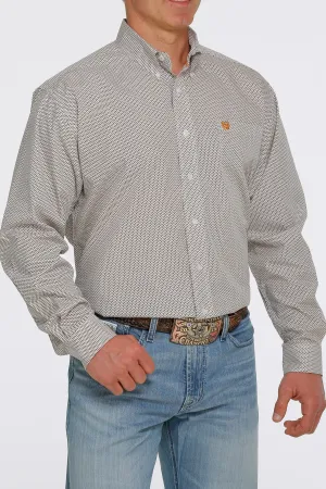 Cinch Mens Geo Stripe Print Western Shirt - White/Navy/Orange - MTW1105420