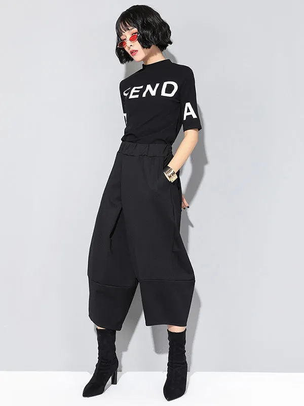 Cool Wide Leg Loose Solid Color Casual Three-Quarter Pants Bottoms