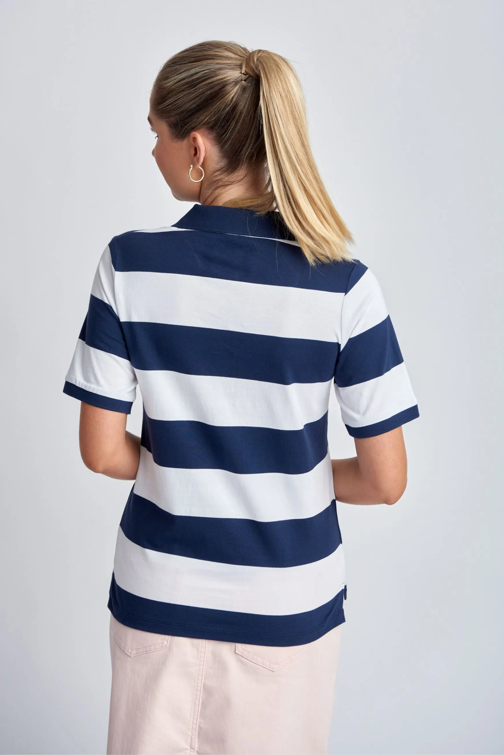 Cotton Striped Classic Fit Polo Shirt Navy/White