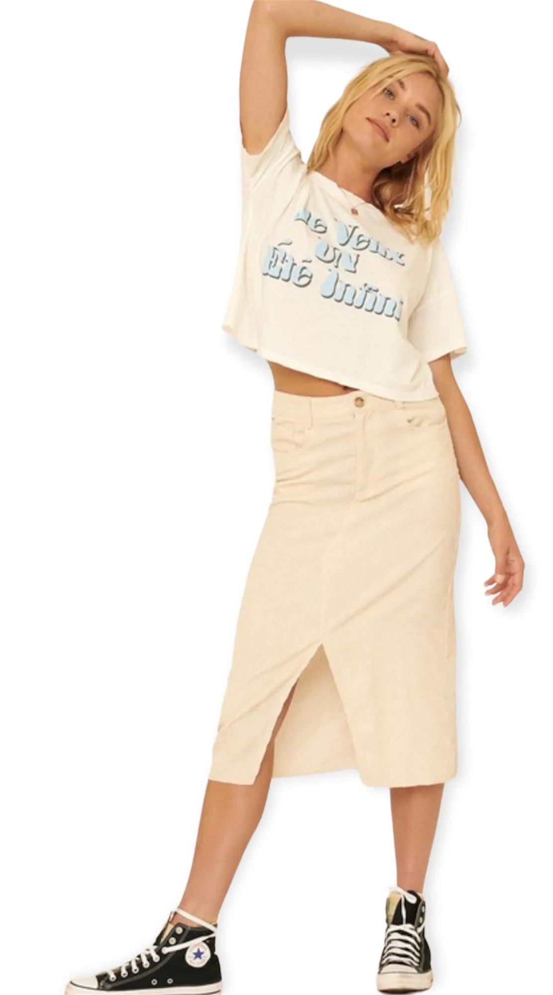 Cream Corduroy Midi Skirt