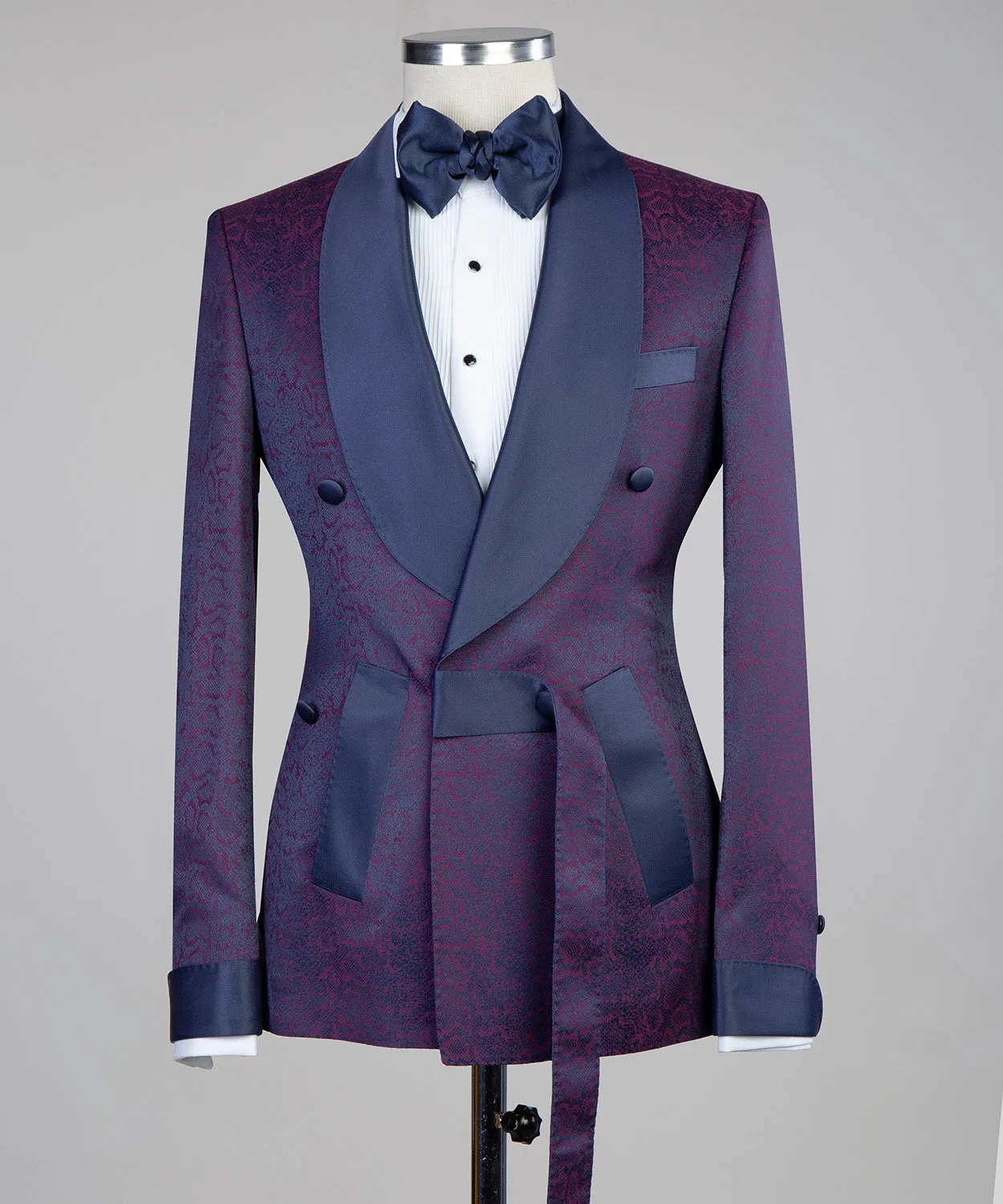 Dark Purple With Black Belted Men Suit