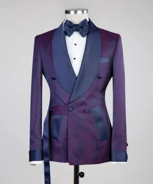 Dark Purple With Black Belted Men Suit