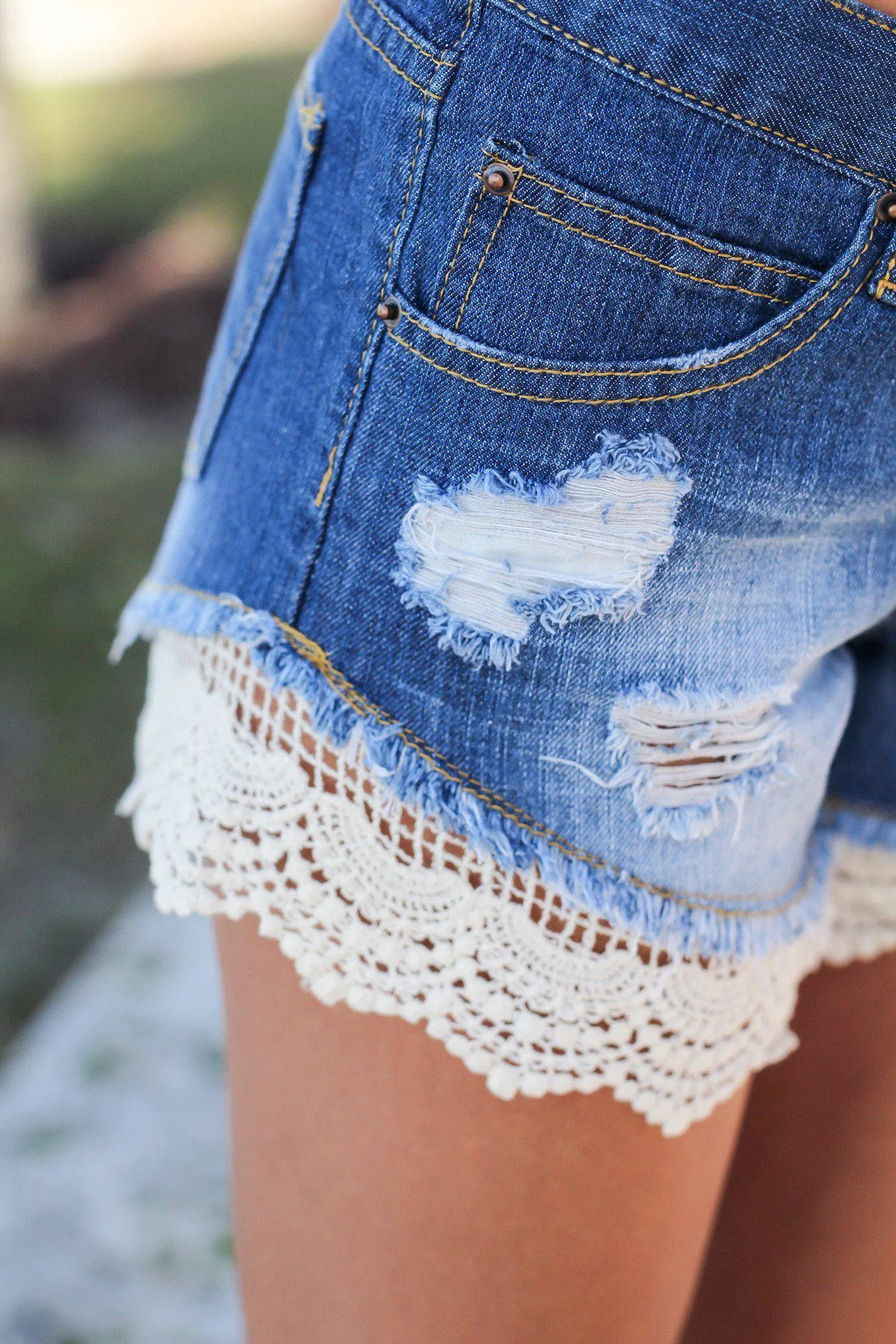 Denim Shorts with Crochet Trim