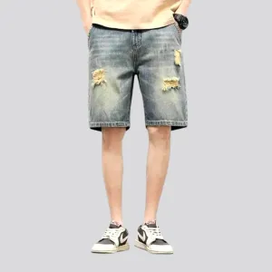 Distressed baggy men's denim shorts