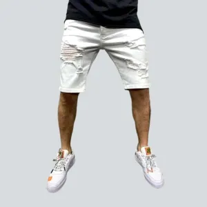 Distressed legs men's denim shorts