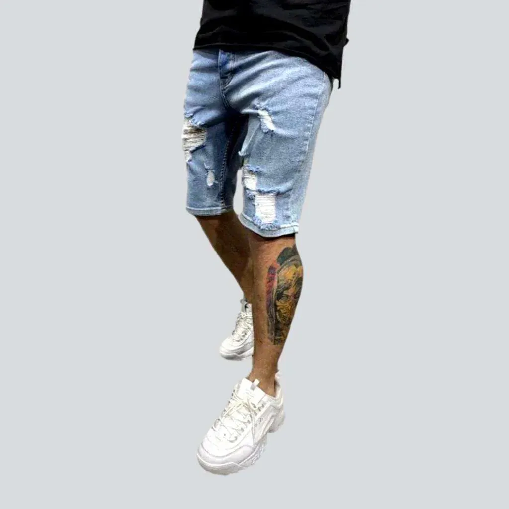 Distressed legs men's denim shorts