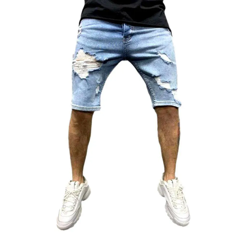 Distressed legs men's denim shorts