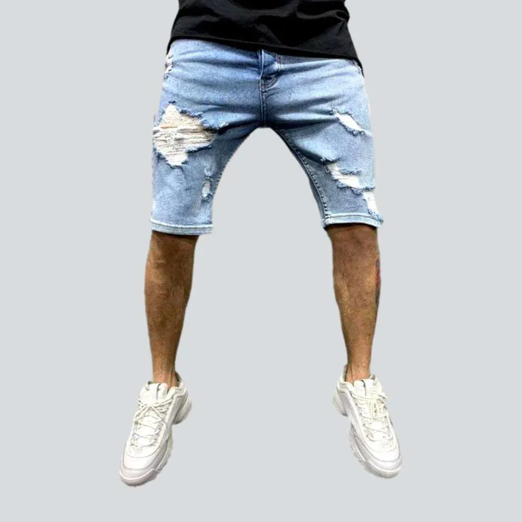 Distressed legs men's denim shorts