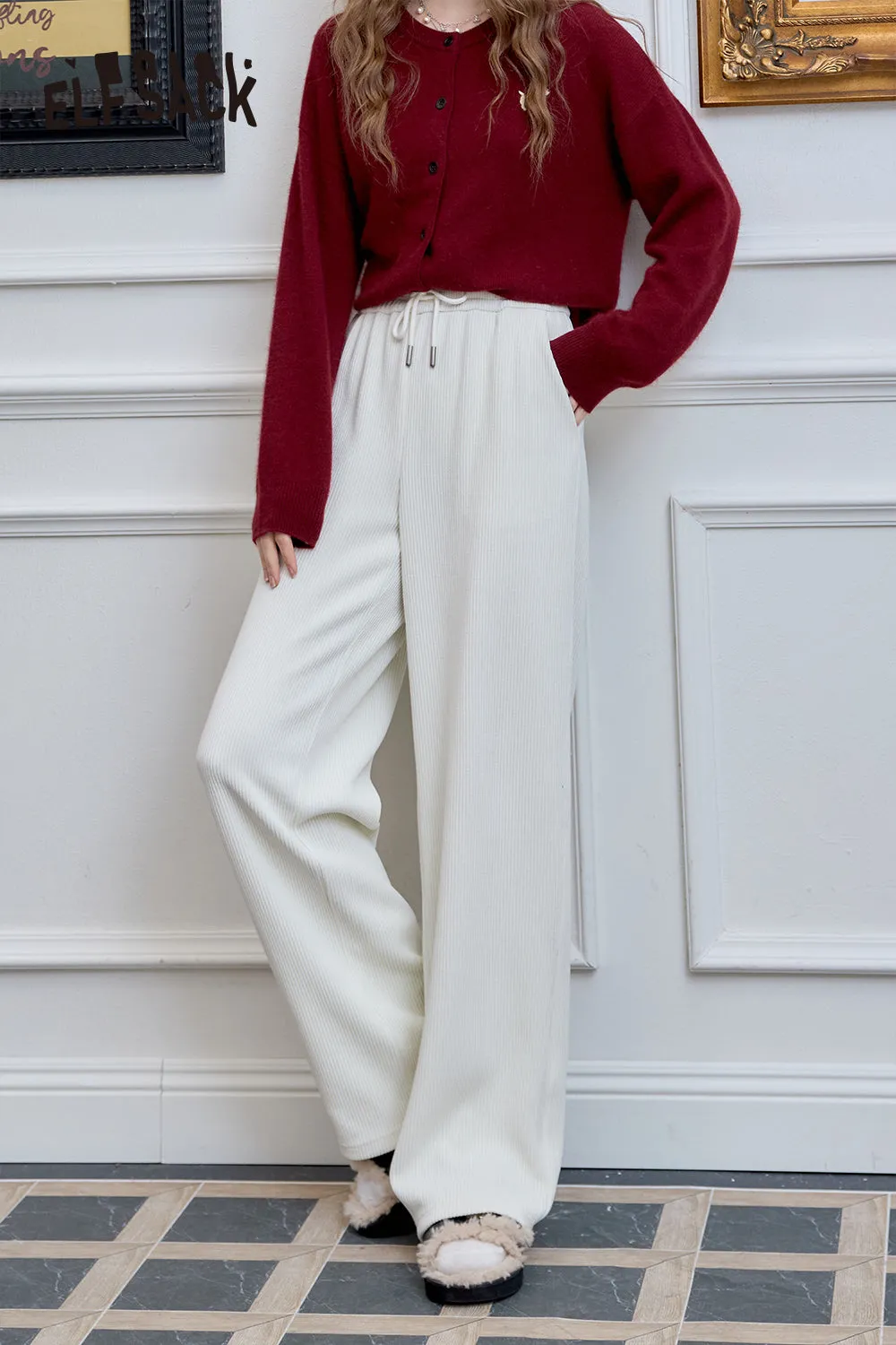 ELFSACK 2024 Winter New Arrivals Versatile wide leg casual pants for women, straight leg loose pants