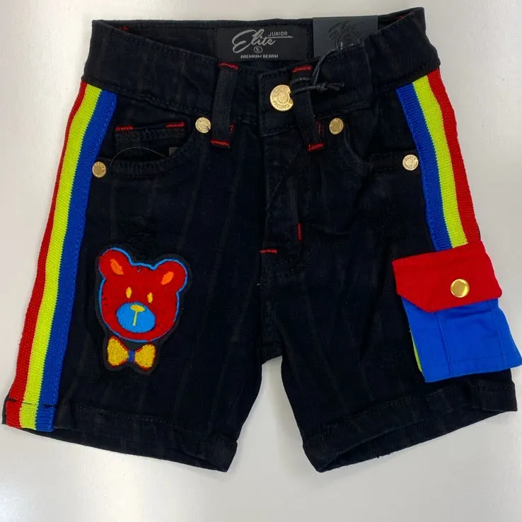 Elite- striped denim shorts w/bear (kids)