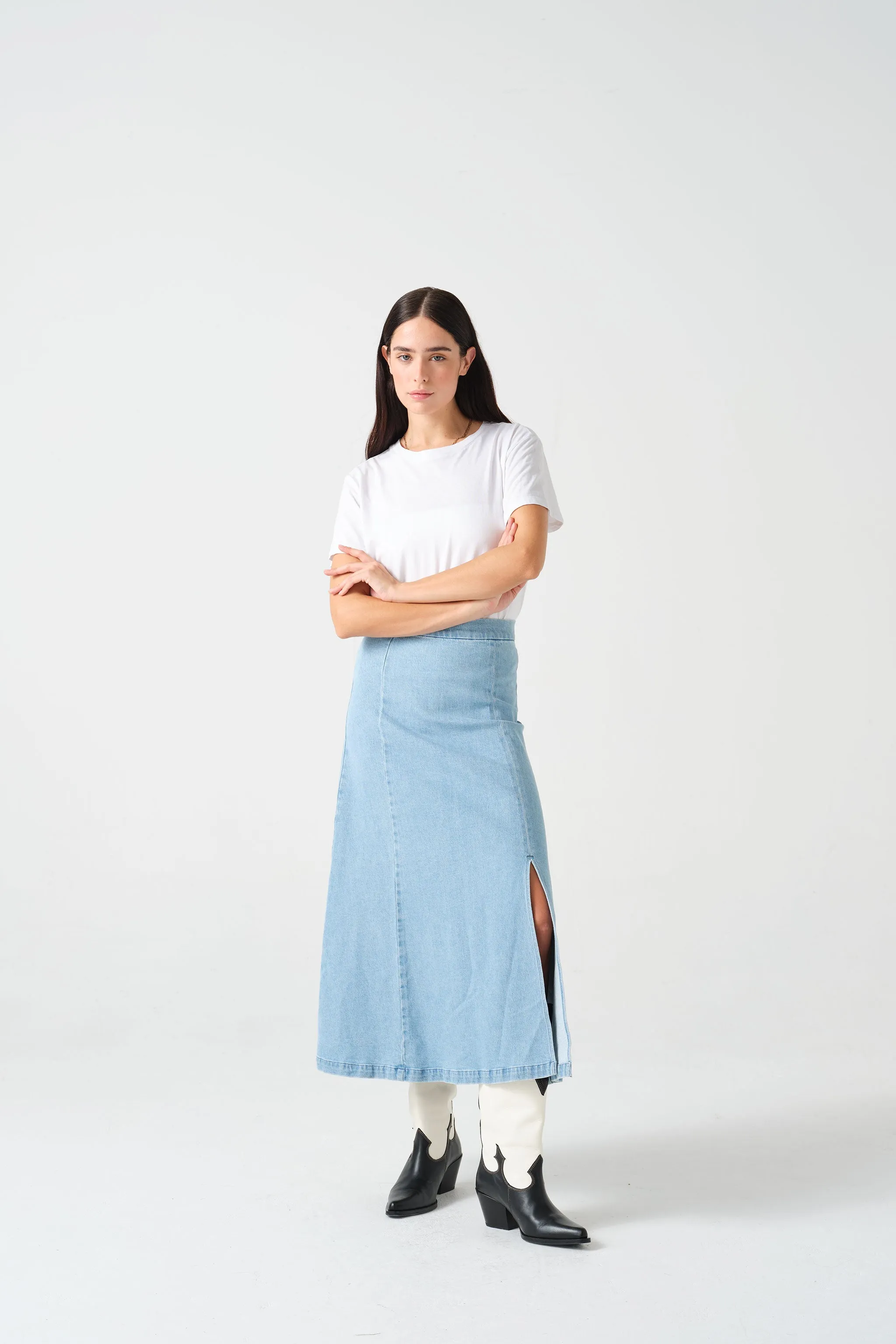 Faye Slip Skirt in Oceanic Blue