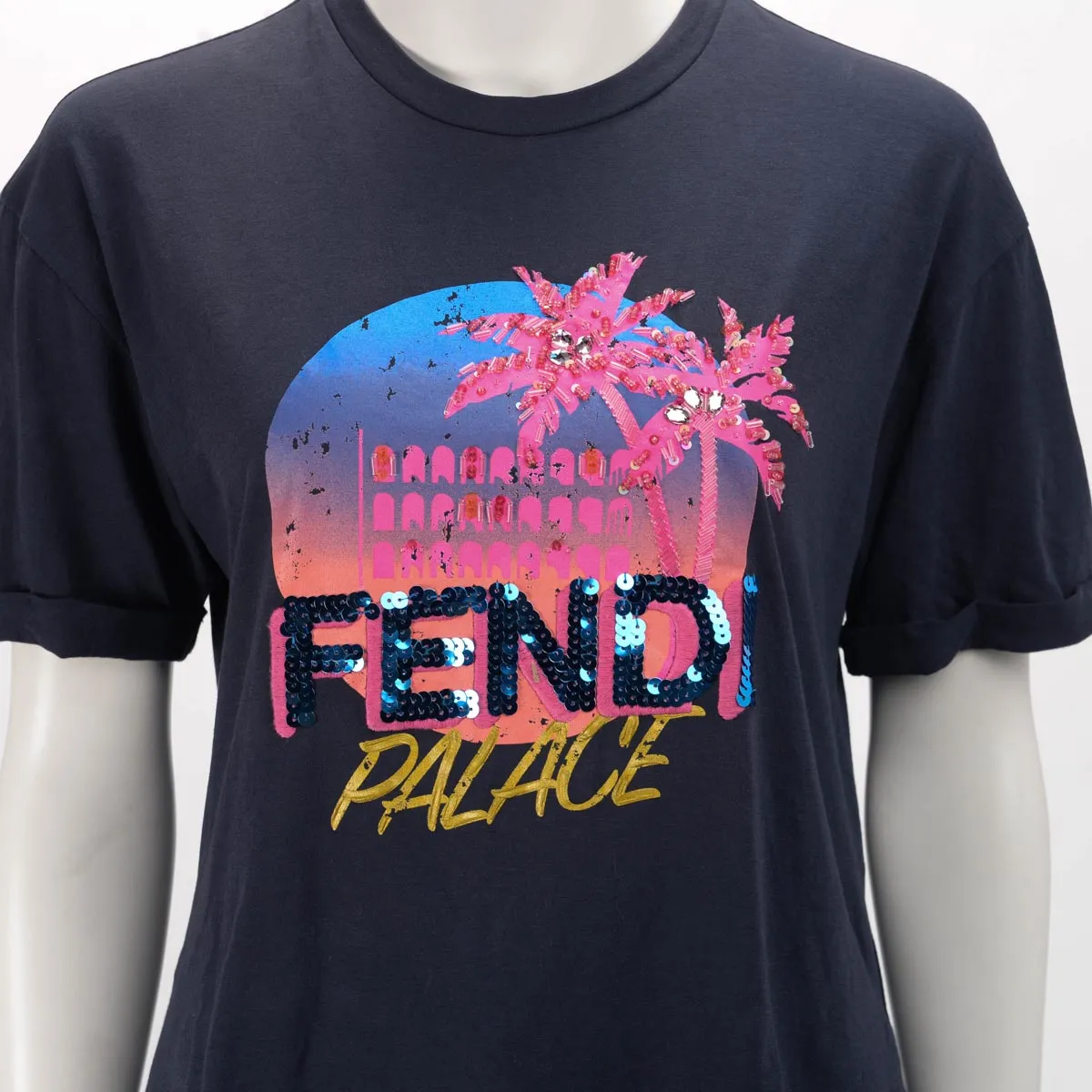 Fendi Navy Cotton Palace Print T-Shirt XS