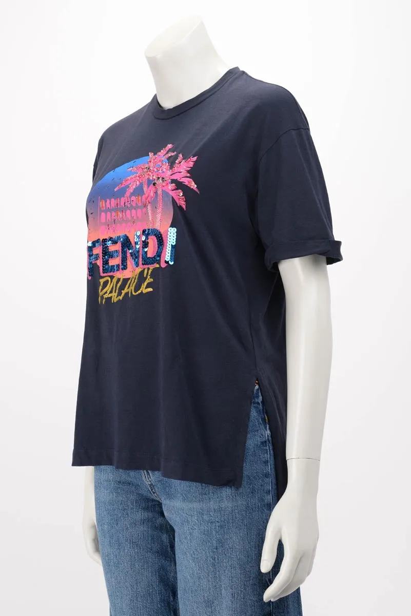 Fendi Navy Cotton Palace Print T-Shirt XS