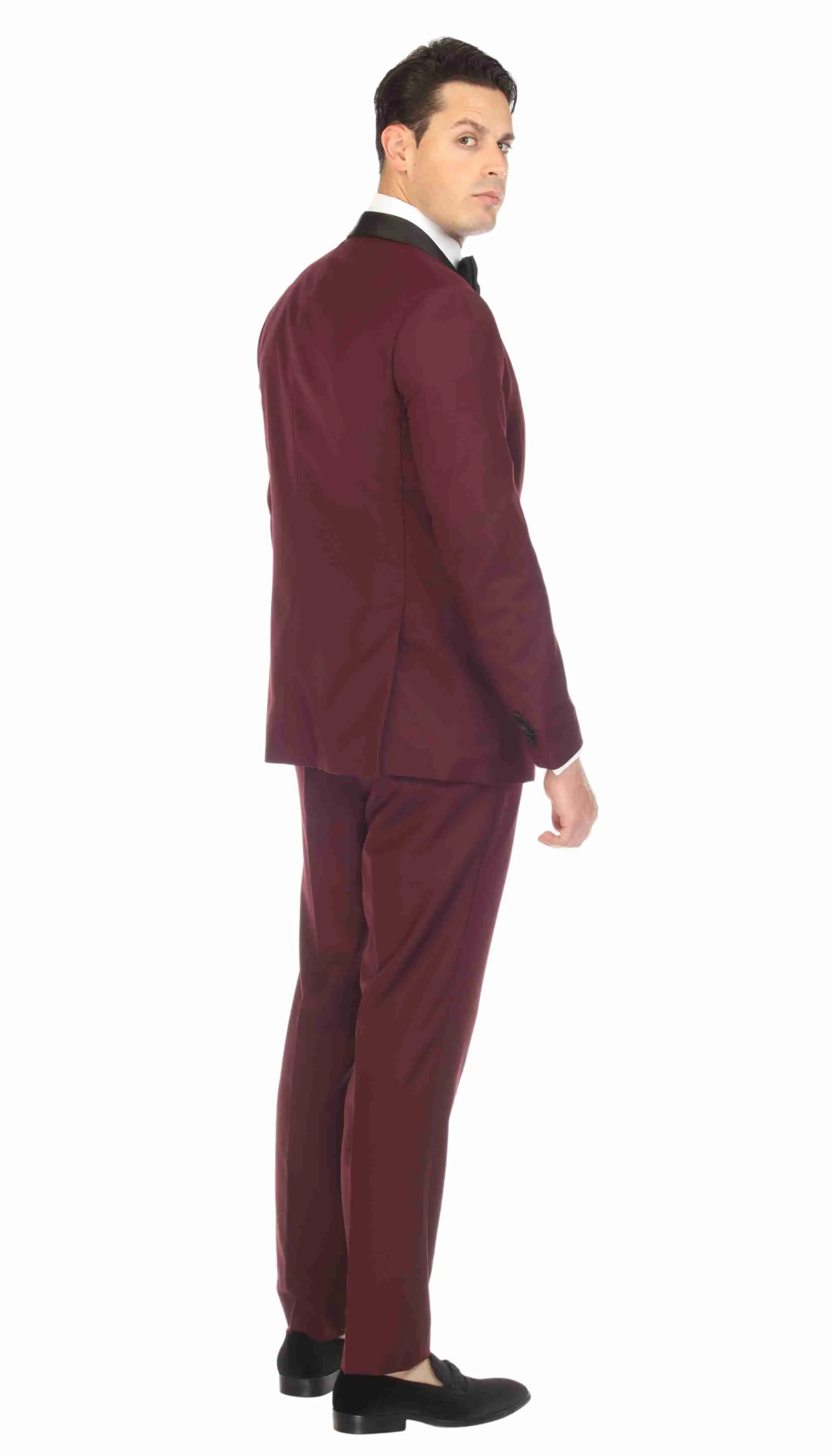 Ferrecci Men's Reno Burgundy Slim Fit Shawl Lapel 2 Piece Tuxedo Suit Set