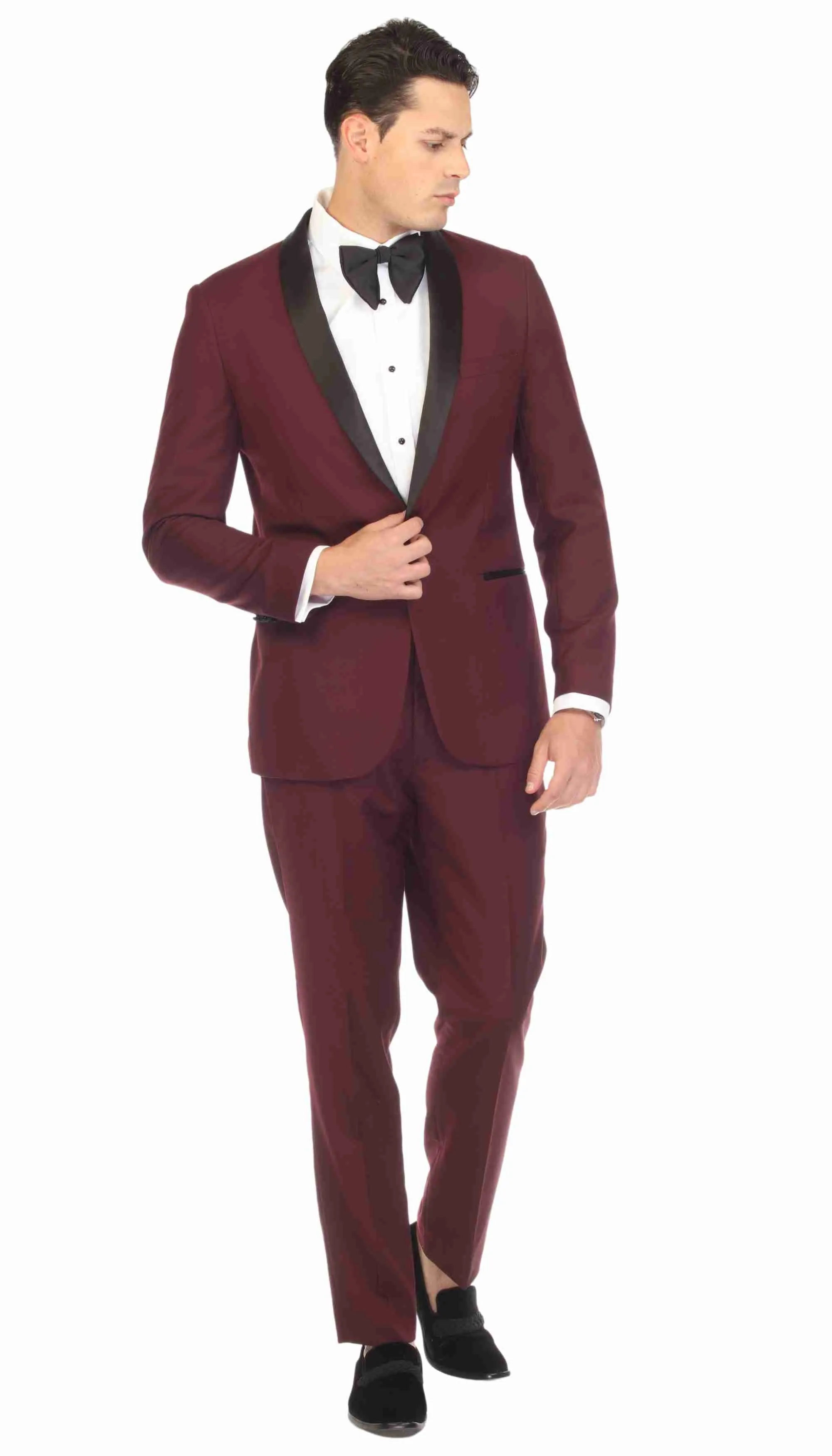 Ferrecci Men's Reno Burgundy Slim Fit Shawl Lapel 2 Piece Tuxedo Suit Set