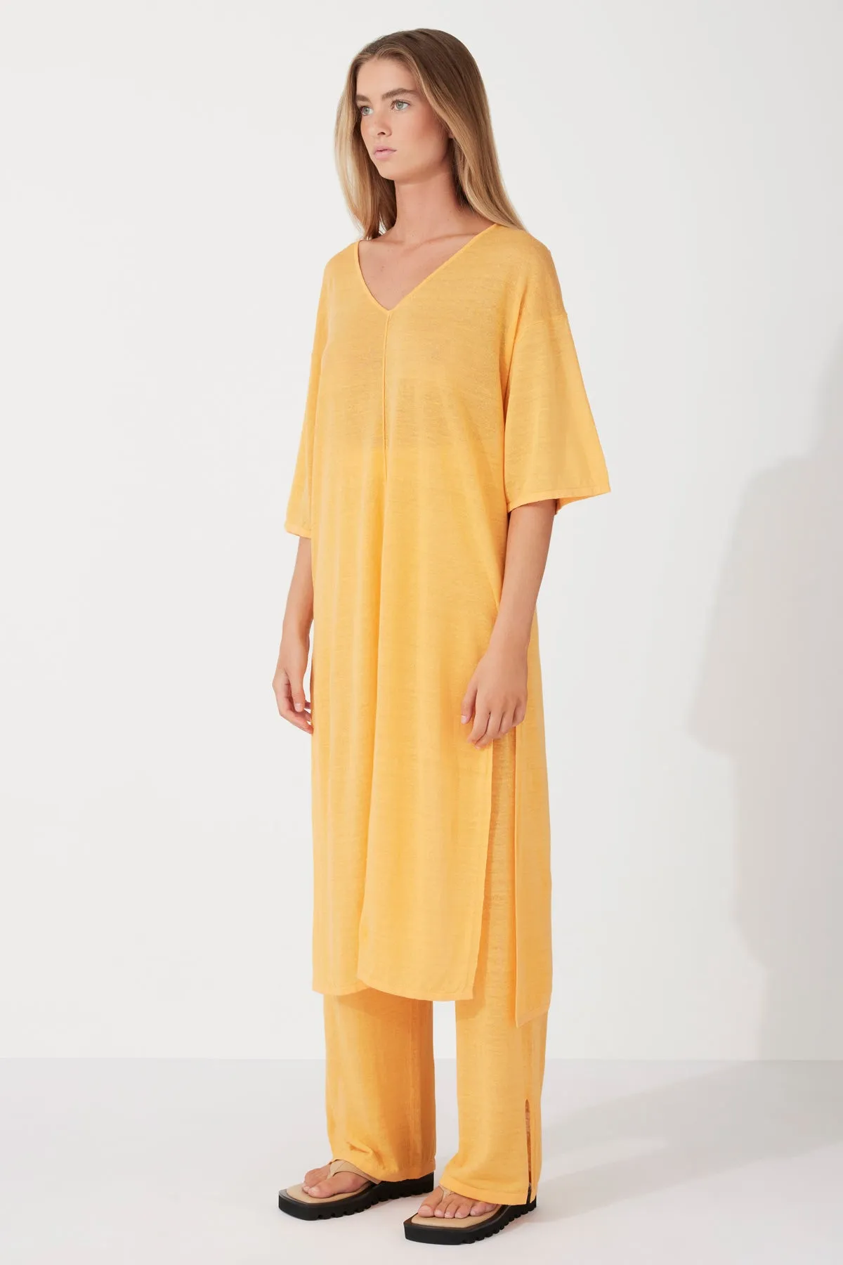 Golden Organic Linen Blend Knit Dress