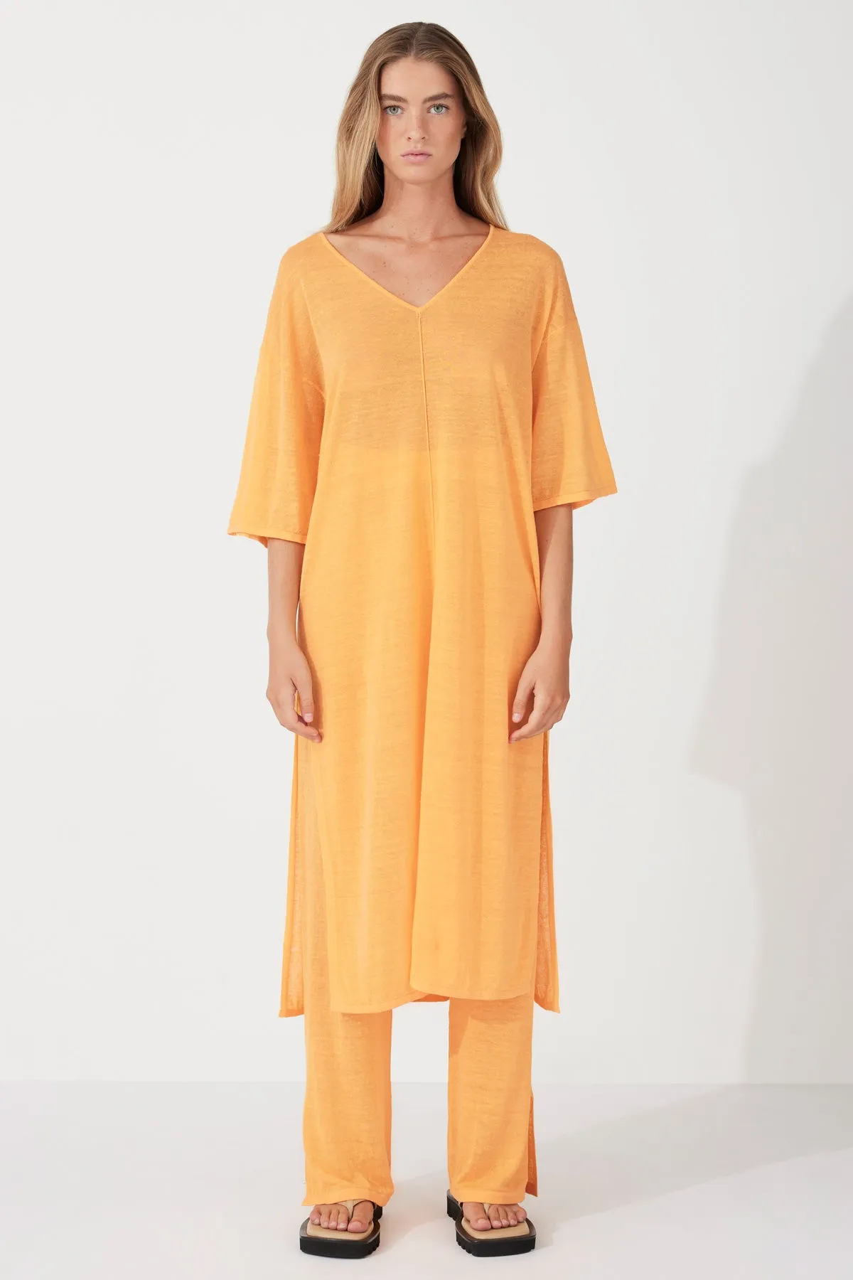 Golden Organic Linen Blend Knit Dress