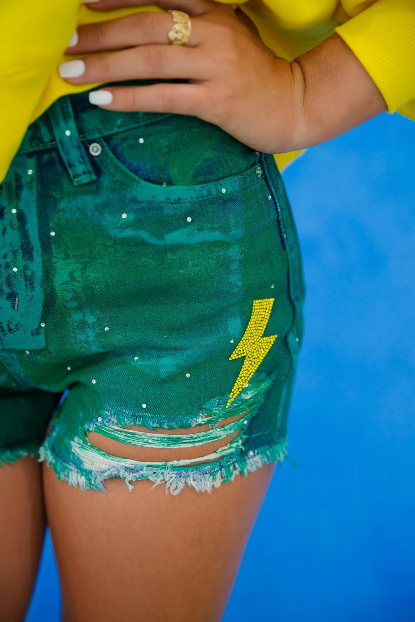 GREEN LIGHTNING DENIM SHORTS