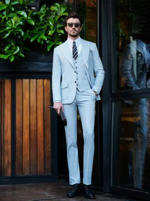 Grey Striped Slim-Fit Suit 3-Piece