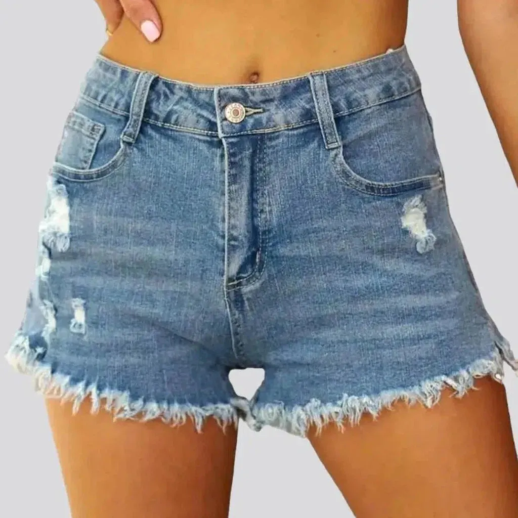 Grunge straight denim shorts for ladies