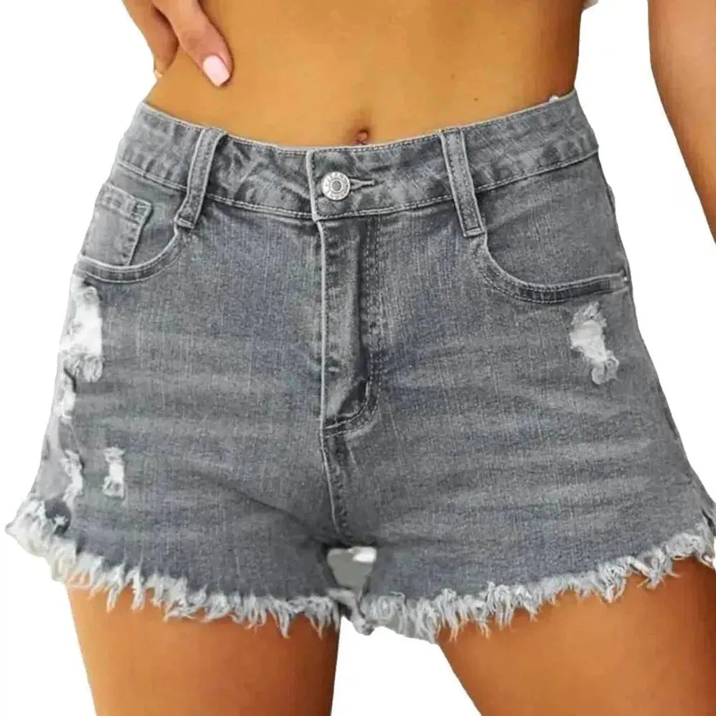 Grunge straight denim shorts for ladies