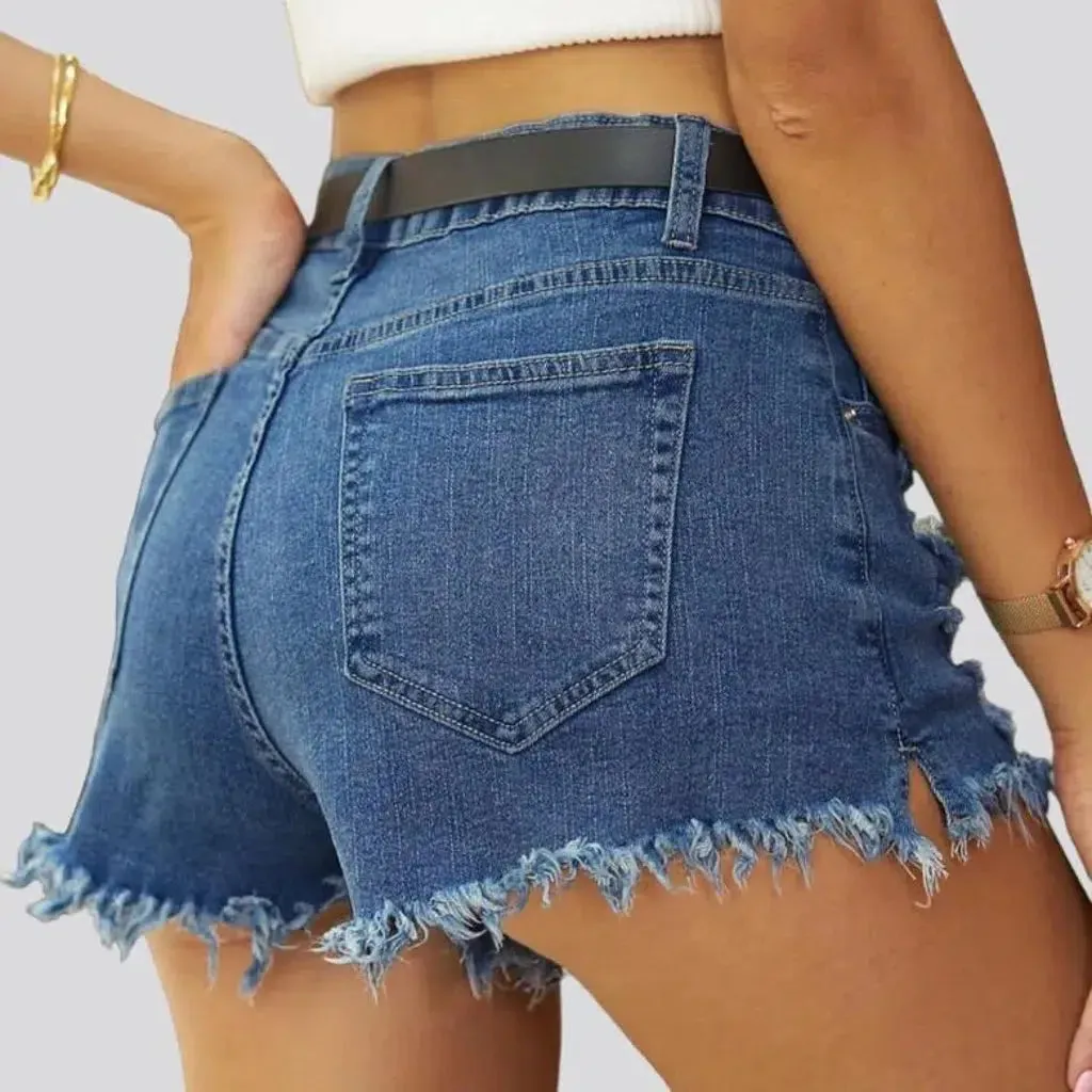 Grunge straight denim shorts for ladies