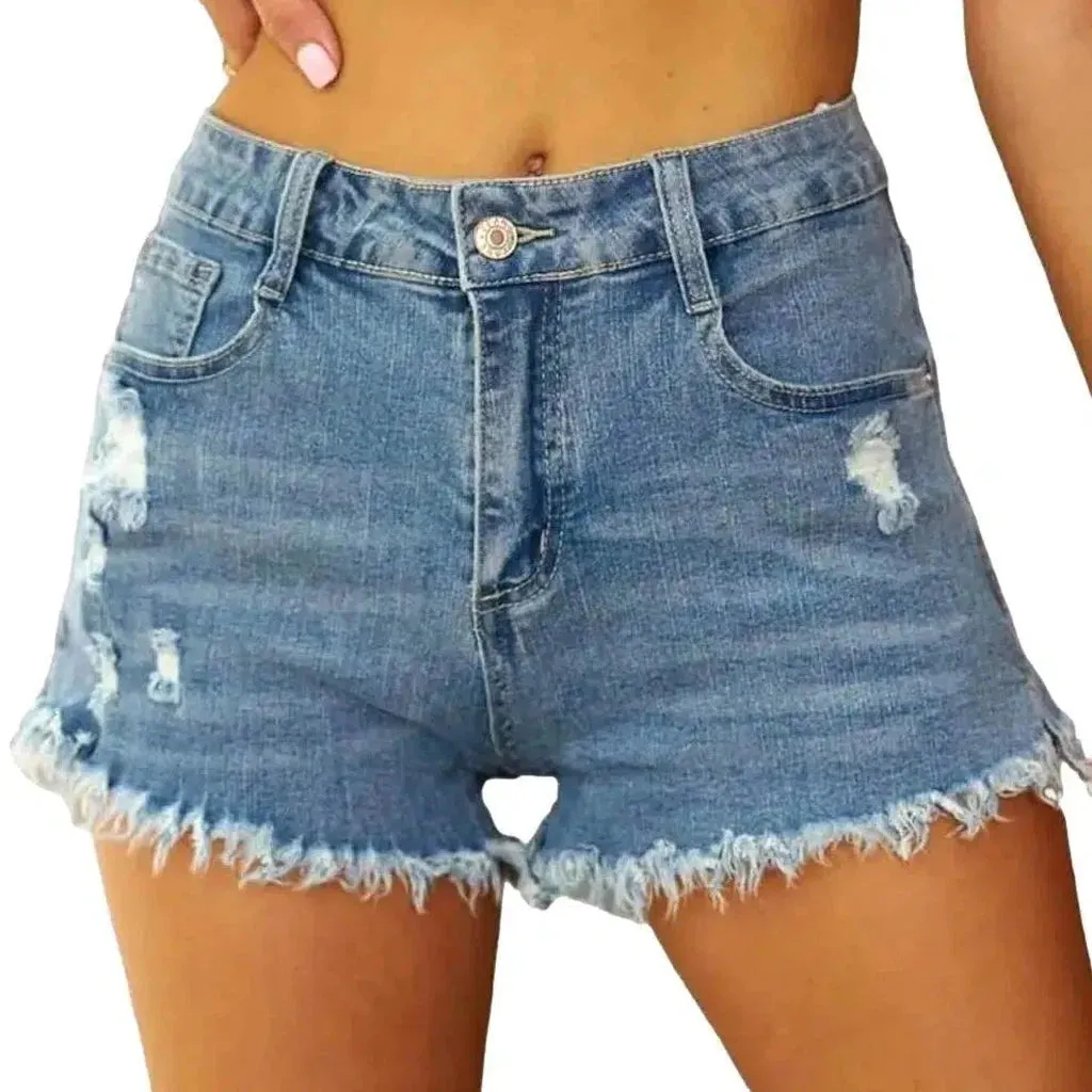 Grunge straight denim shorts for ladies