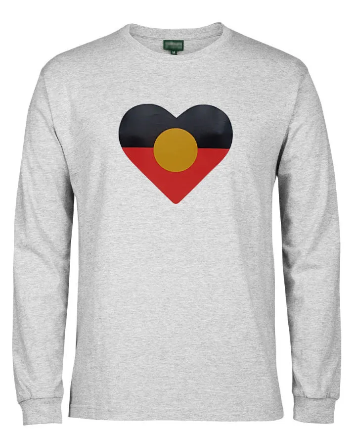 Heart Shape Aboriginal Flag Longsleeve T-Shirt (Snow Grey)