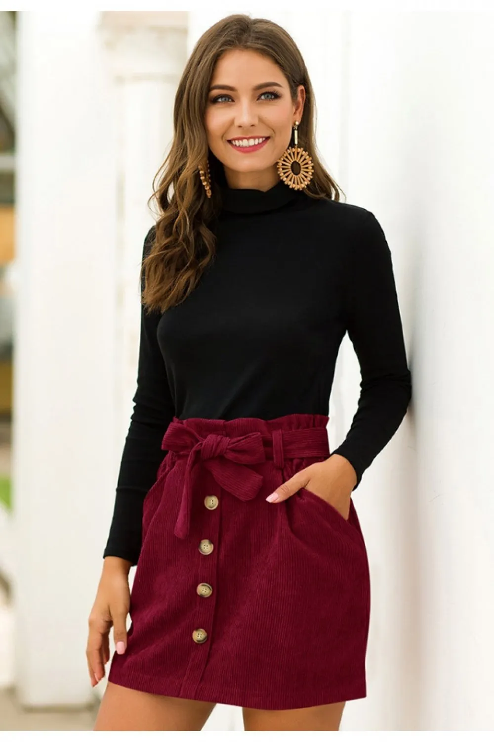 High Waist Elastic Pocket A-line Skirt