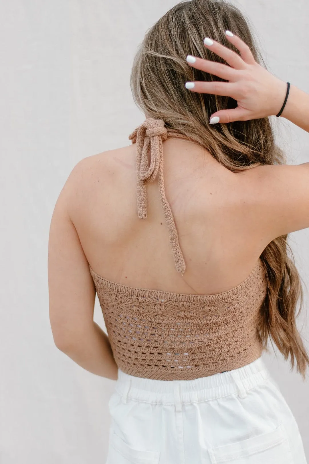 Honey Brown Crochet Halter Top