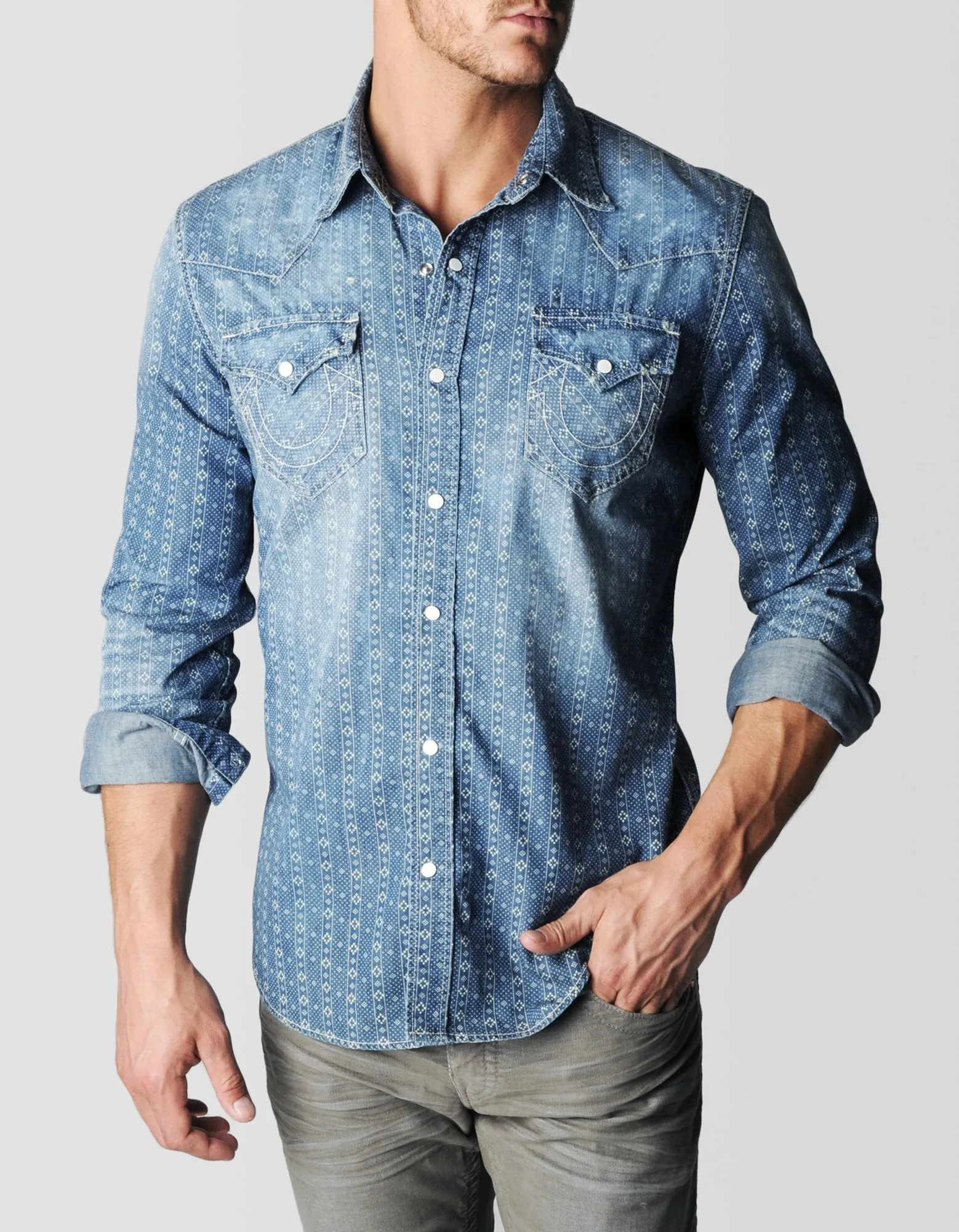 INDIGO PATTERN WESTERN MENS SHIRT