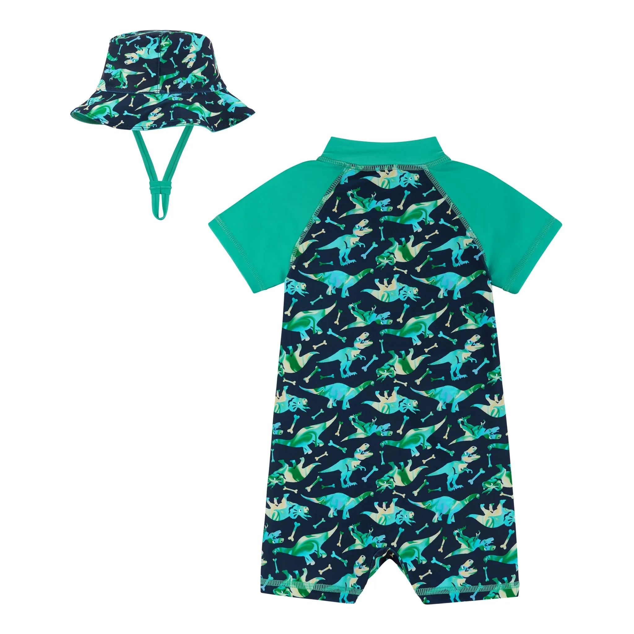 Infant Dino Print Swim Romper And Hat