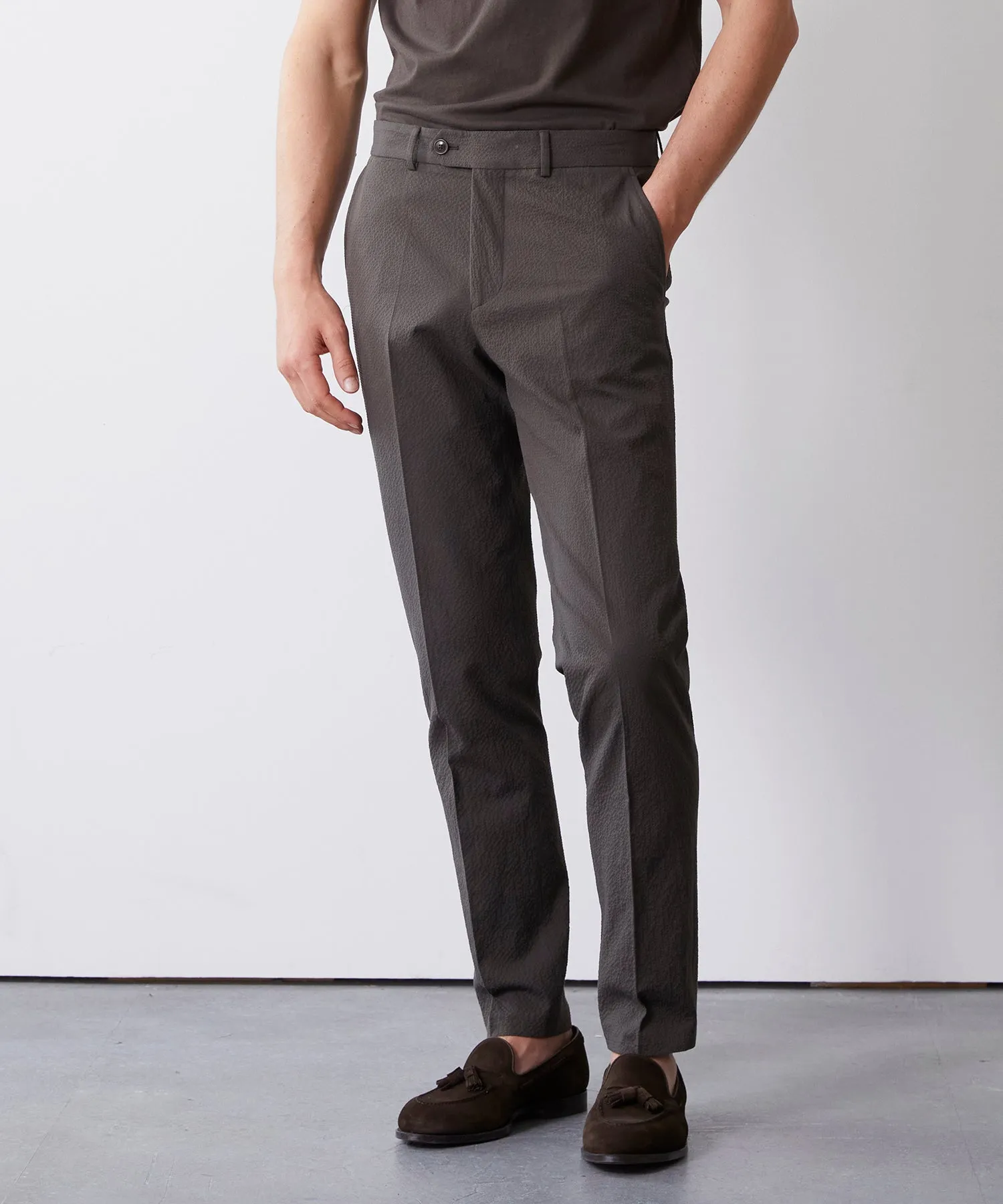 Italian Seersucker Sutton Suit in Brown